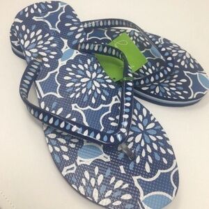 Vera Bradley Cobalt Blue White Petal Splash  Flip Flops size medium New
